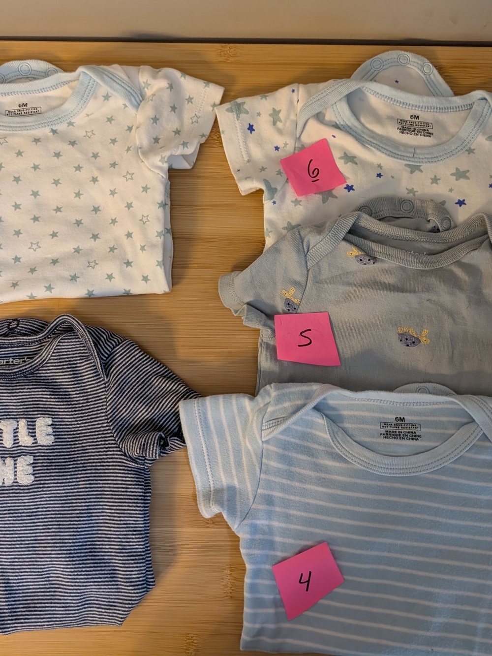 LOT of 5 - Light Blue, White & Gray Short-Sleeve Bodysuit Set